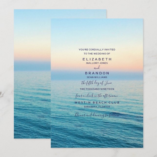 Convite para Casamento do Sunset Skies Beach Ocean (Frente/Verso)