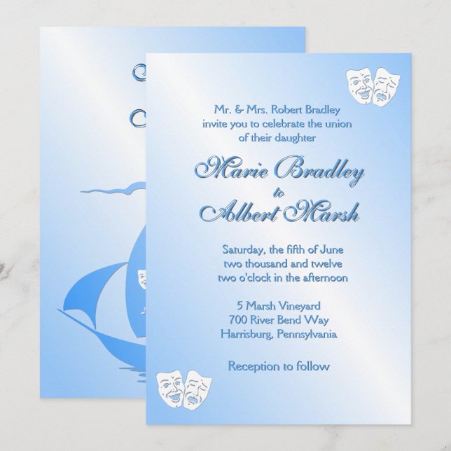 Convite para casamento do tema do teatro de vela (Frente/Verso)