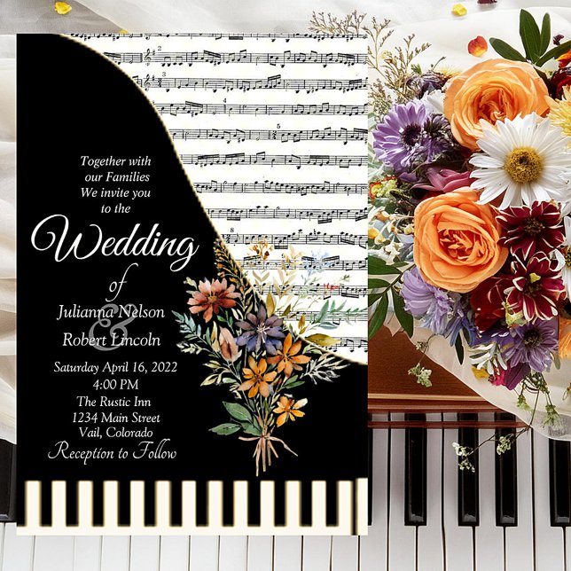 Convite para casamento do tema Piano Musical (Criador carregado)