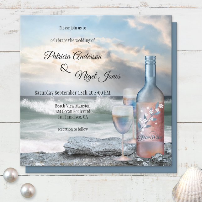 Convite para Casamento do Tema Vinho de Praia ou D (Criador carregado)