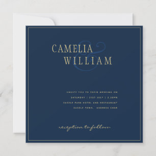 Convite para Casamento Dourado Azul do Marinho Mod