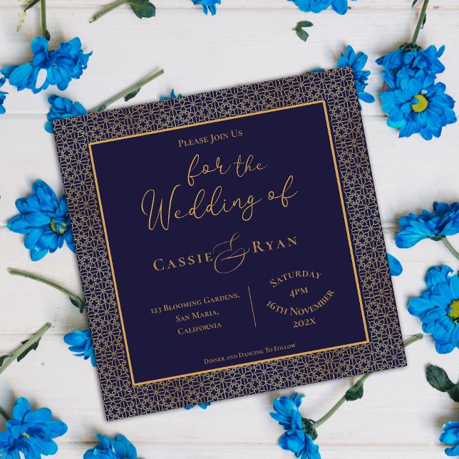 Convite para Casamento Dourado de Design Real Rega (Royal Regal Blue Gold Design Wedding invitation)