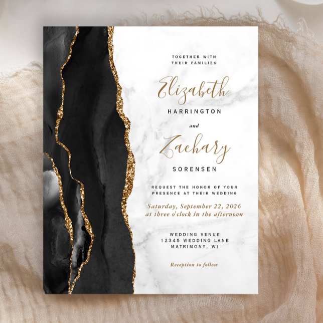 Convite para Casamento Dourado de Marble Black, Ag (Criador carregado)