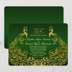Convite para Casamento Dourado de Peacock Real Ver