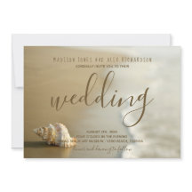 Convite para Casamento Dourado de Seashell Beach