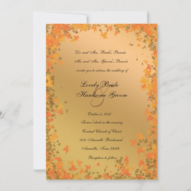 Convite para Casamento Dourado de Tangerina de out (Frente)
