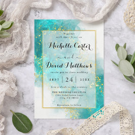 Convite Para Casamento Dourado E Azul Elegante