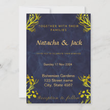 Convite para casamento Dourado e azul personalizáv