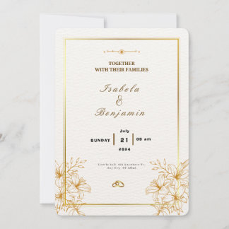 Convite para Casamento Dourado e Branco Elegante