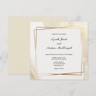 Convite para Casamento Dourado e Creme Moderno