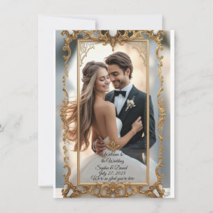Convite para Casamento Dourado e Marble Elegante