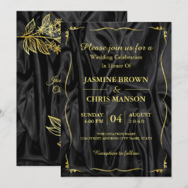 Convite Para Casamento Dourado E Negro Elegante Mo