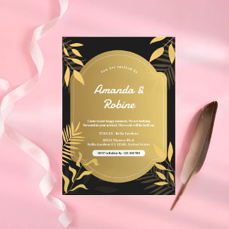 Convite para Casamento Dourado e Preto de Luxo
