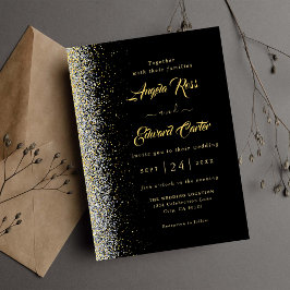 Convite Para Casamento Dourado E Preto Elegante