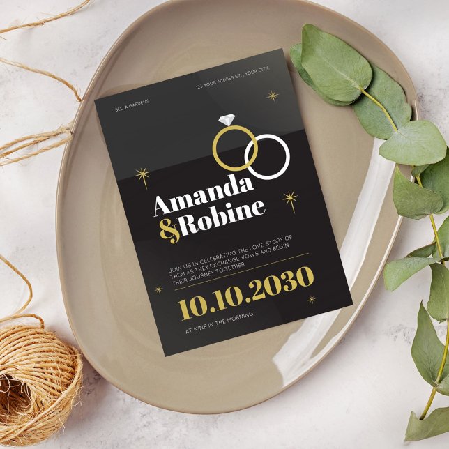 Convite para Casamento Dourado e Preto Elegante (Criador carregado)