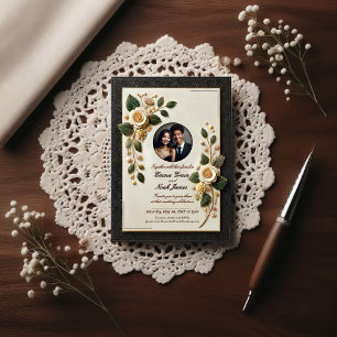 Convite para Casamento Dourado e Preto Luxuoso