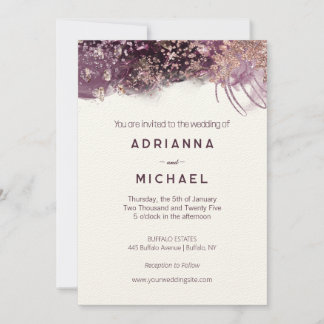 Convite para Casamento Dourado e Roxo Moderno