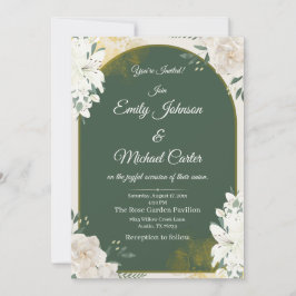 Convite para Casamento Dourado e Verde Botânico El