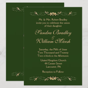 Convite para Casamento Dourado e Verde Hunter