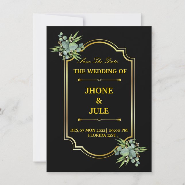 Convite para Casamento Dourado Elegante (Frente)