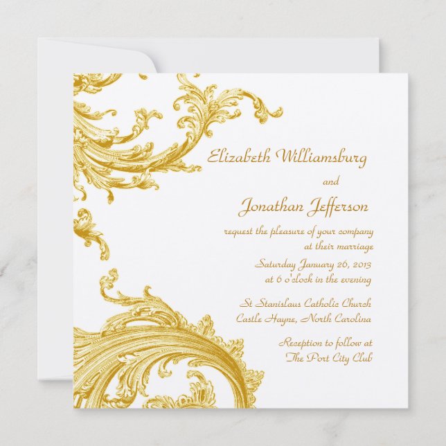 Convite para Casamento Dourado Elegante (Verso)