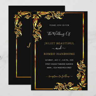 Convite para Casamento Dourado Elegante Design Bla