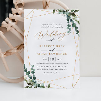 Convite para Casamento Dourado Elegante Moderno Ve