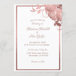 Convite para Casamento Dourado Elegante Rosa