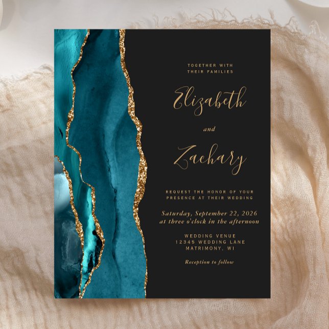 Convite para Casamento Dourado Escuro  com Teal Ag (Criador carregado)