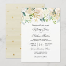 Convite para Casamento Dourado Floral de Aquarela 