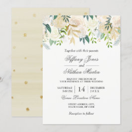 Convite para Casamento Dourado Floral de Aquarela 