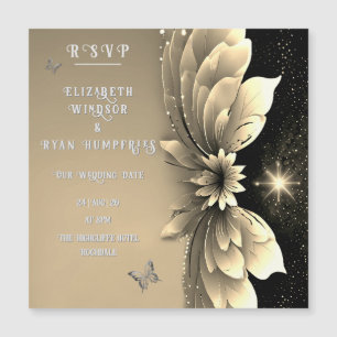 Convite para Casamento Dourado Floral Metálico Mod