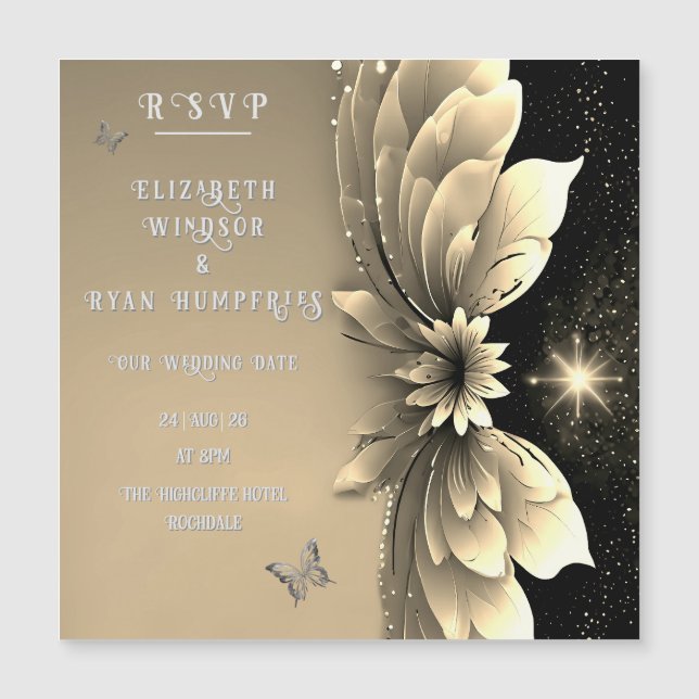 Convite para Casamento Dourado Floral Metálico Mod (Frente)