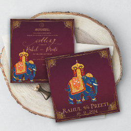 Convite para Casamento Dourado Indiano Vermelho El