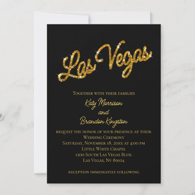 Convite para Casamento Dourado Las Vegas Sparkles (Frente)