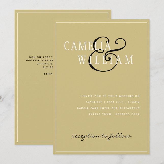 Convite para casamento Dourado moderno (Frente/Verso)
