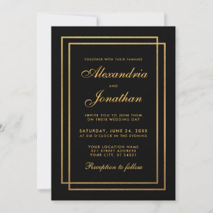 Convite para Casamento Dourado Negra Moderno Elega