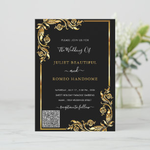 Convite para Casamento Dourado Preto com Quadro co