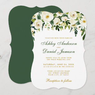 Convite para Casamento Dourado Verde Floral de Ág
