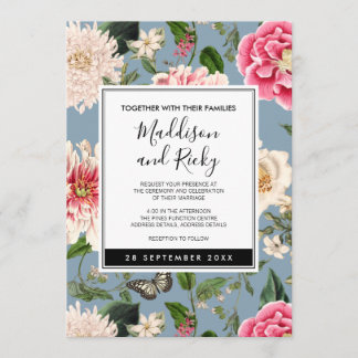 Convite para Casamento Dusty Blue e Blush Country