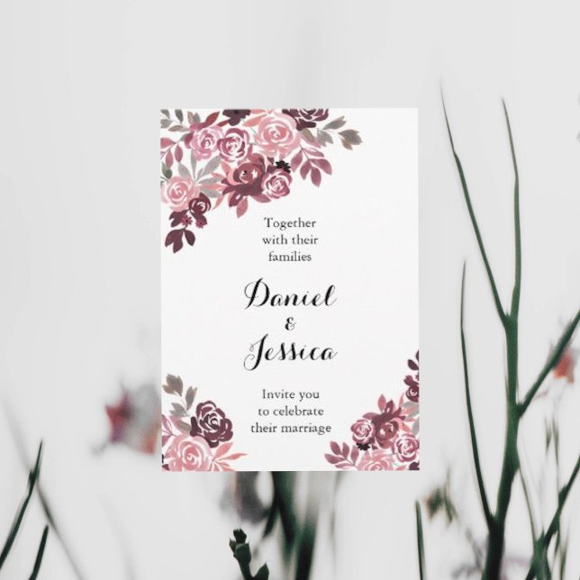 Convite para Casamento Dusty Rosa Burgundy (Criador carregado)