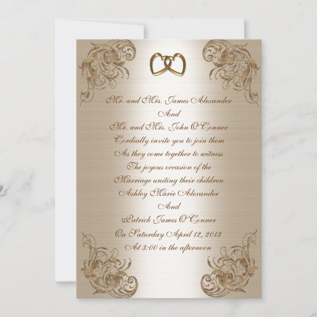 Convite para casamento elegância de ouro de aparên (Frente)