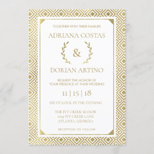 Convite para Casamento Elegância Grega, Faux Doura
