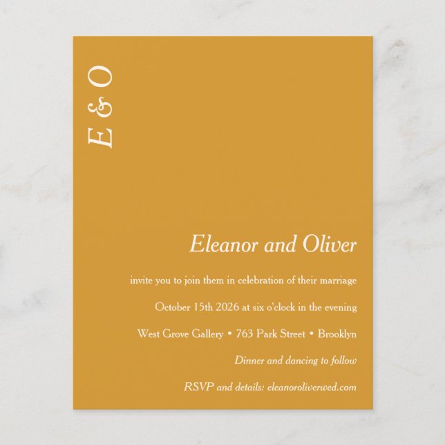 Convite para Casamento Elegante Amarelo Mínimo de  (Frente)
