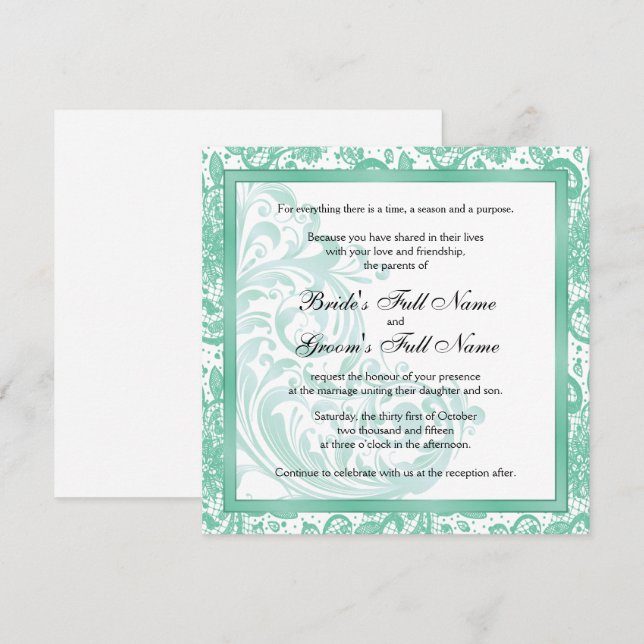 Convite para Casamento Elegante - Aquamarine (Frente/Verso)