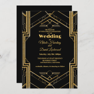 Convite para Casamento Elegante Art Deco Gatsby