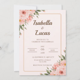 Convite para Casamento Elegante Blush Rosa e Green