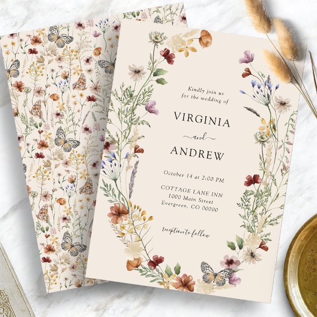 Convite para Casamento Elegante Boho Wildflower (Elegant Boho Wildflower Wedding Invitation
)