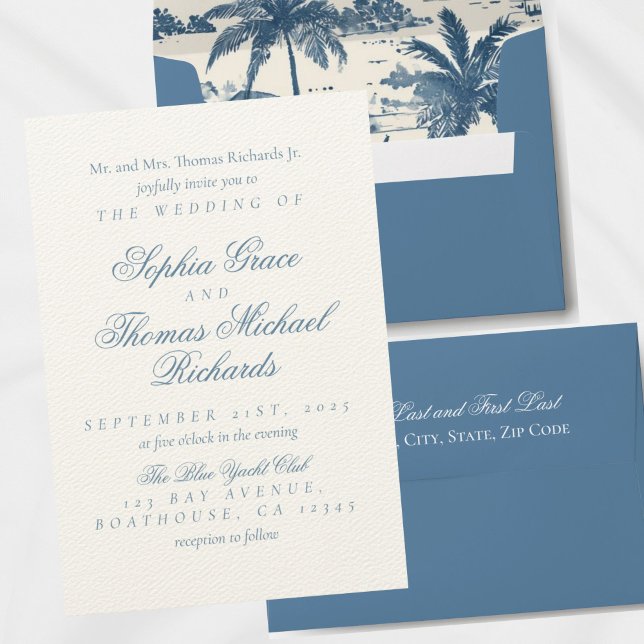 Convite para Casamento Elegante Branco e Azul (Add a touch of elegance to your wedding stationery with this lined envelope!)