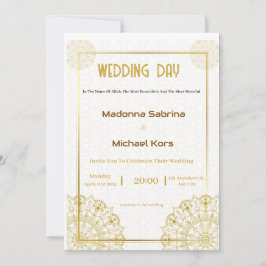 Convite para Casamento Elegante Branco e Dourado